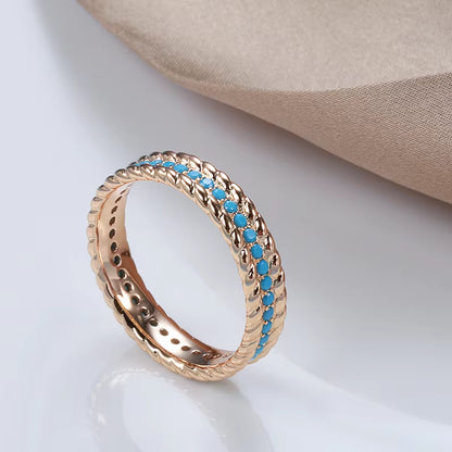 New 585 Rose Gold Full Circle Ring Luxury Stackable Turquoise Finger Ring for Women Fine Daily Vintage Jewelry