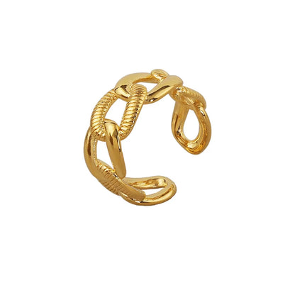 Gold Color Textured Chain Rings Curb Link Geometric Rings for Women Minimalist Open Stacking Rings Adjustable 2020 Hot