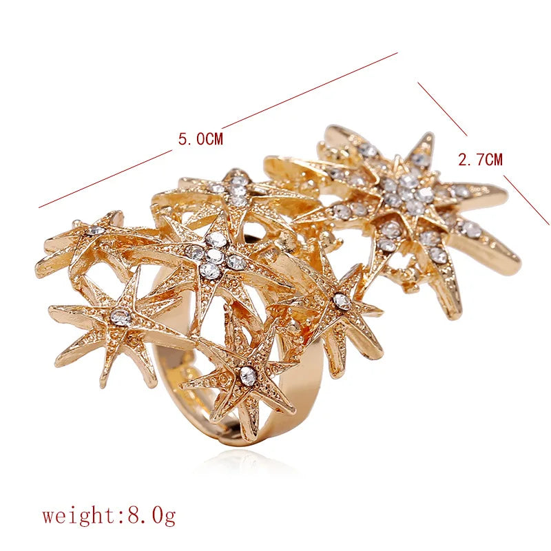 Charm Gold Color Rings Star Crystal Finger Rings for Women Bridal Party Rings Wedding Promise Female Jewelry Gift Anillos