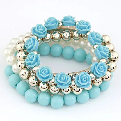 Charm Bracelets for Women Jewelry Rose Flower Multi-Layer Wrap Flower Bracelets & Bangles Vintage Pulseras Mujer Pulseiras Femme