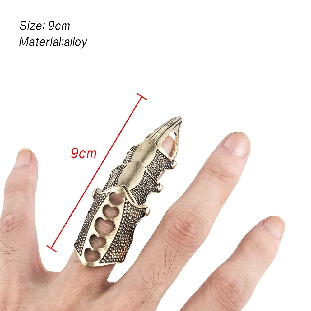 Gothic Punk Metal Knuckle Ring Cool Boys Girls Rock Scroll Joint Armor Full Finger Ring Halloween Cosplay DIY Ring Decoration