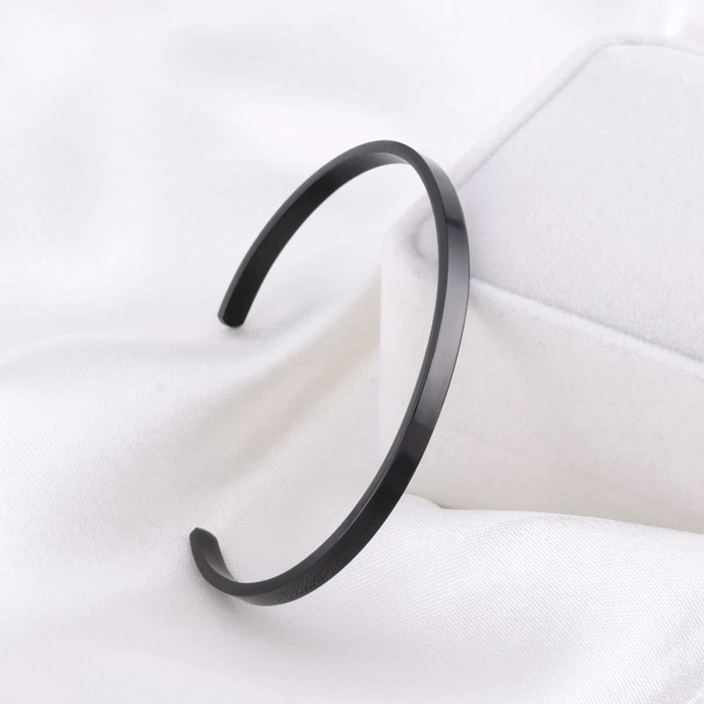 Delicate 4Mm Thin Charm Open Cuff Bangles Stainless Steel Elegant Gold Color Black Rose Gold Men Women Quality Bracelets Gift