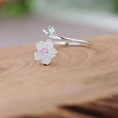 New Fashion Silver Color Poetic Daisy Cherry Blossom Finger Ring for Women Engagement Fashion Jewelry