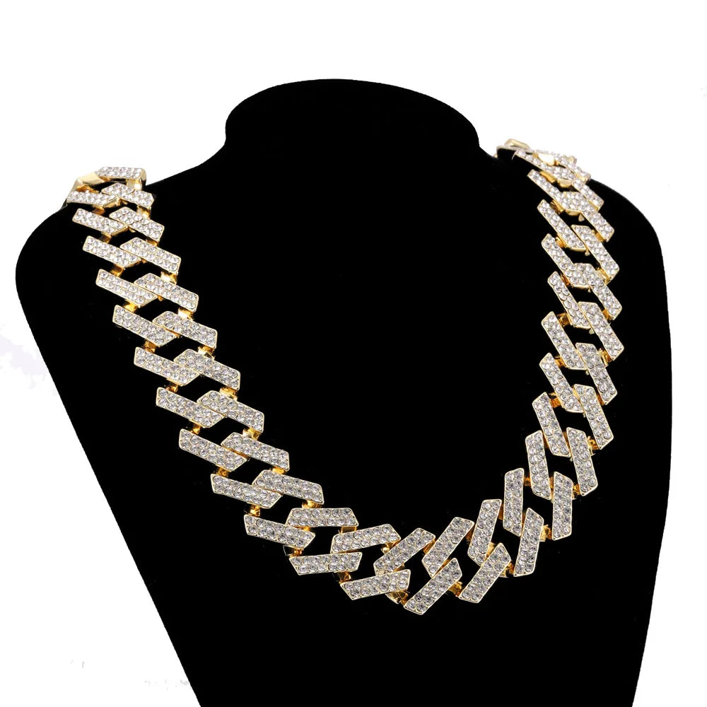 20Mm Men Necklace Iced Out Cuban Necklace Chain Hip Hop Jewelry Choker Gold Silver Color Rhinestone CZ Clasp for Mens Rapper