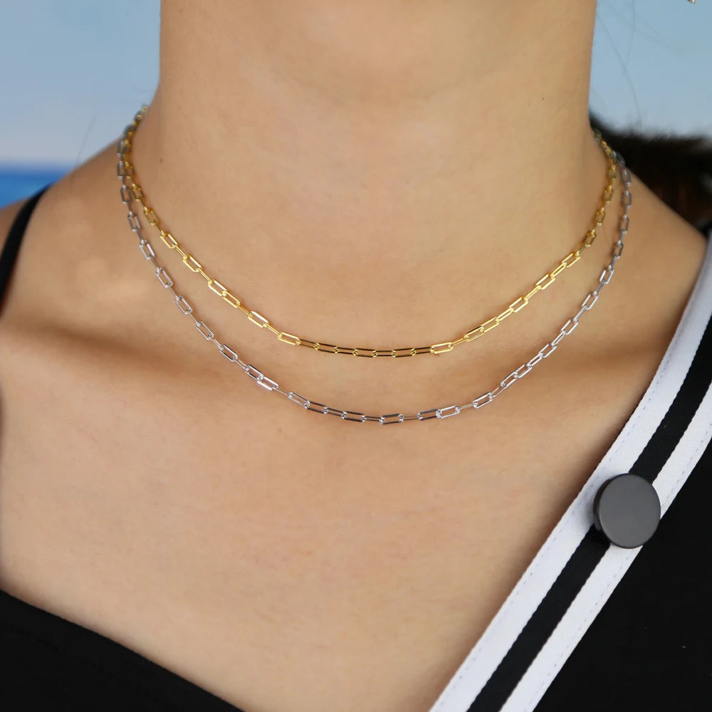 New 925 Sterling Silver Classic Fashion Jewelry Gold Silver Color Choker Square Link Chain Women Modern Cable Chain Necklace