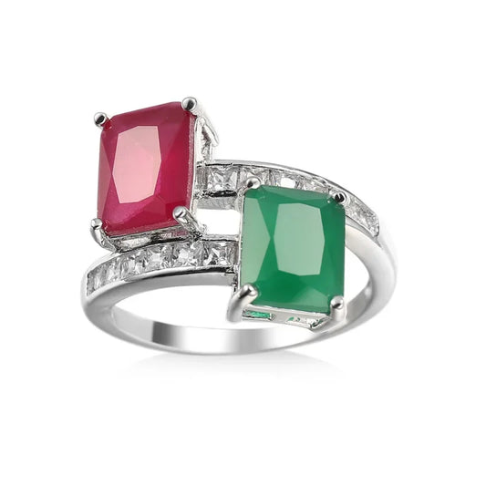 Top Quality 925 Sterling Silver Created Green Red Zircon Finger Rings Elegant Brand Jewelry CZ Austrian Crystal for Women Gift