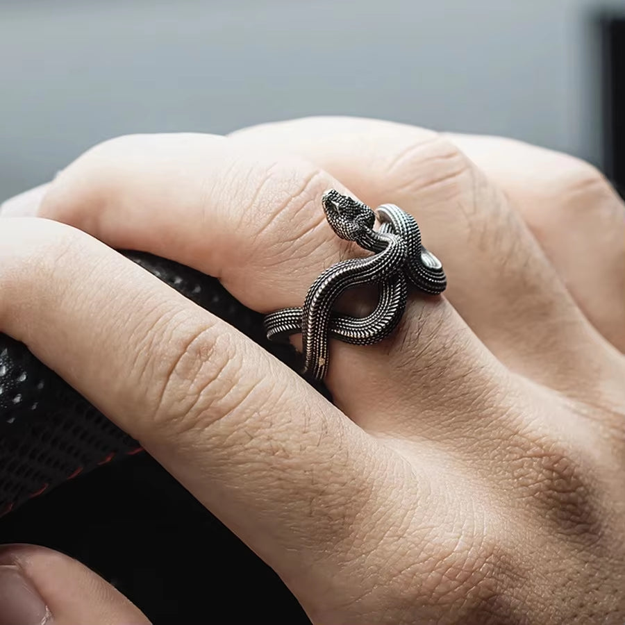 Men'S Snake Rings Opening Adjustable Rattlesnake Viper Finger Ring for Motorcycle Party Male Jewelry Accessories