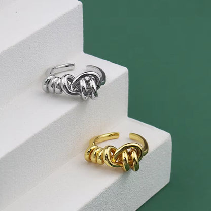 Silver Color Woven Winding Rings for Women Line Knotted Opening Finger Ring Jewelry Creative