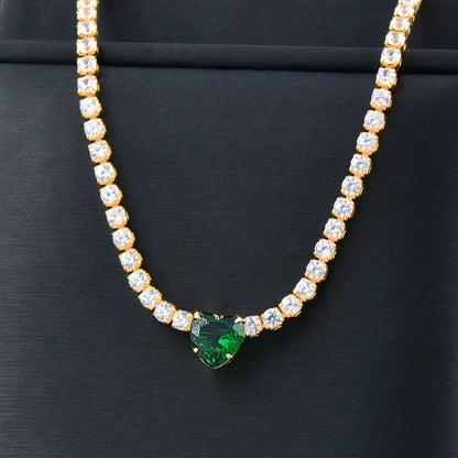 Romantic Necklace for Women Green White Heart Crystal Chain Wedding Accessories Female Chocker Jewelry