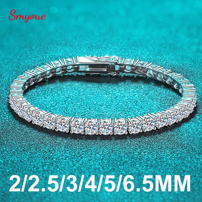 2-6.5Mm Real Moissanite Tennis Bracelet for Women Christmas Gift Platinum Plated 100% 925 Sterling Silver Wedding Jewelry