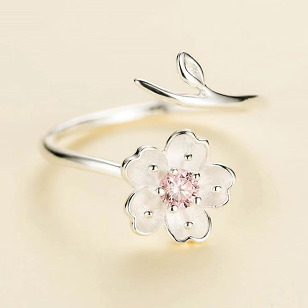 New Fashion Silver Color Poetic Daisy Cherry Blossom Finger Ring for Women Engagement Fashion Jewelry