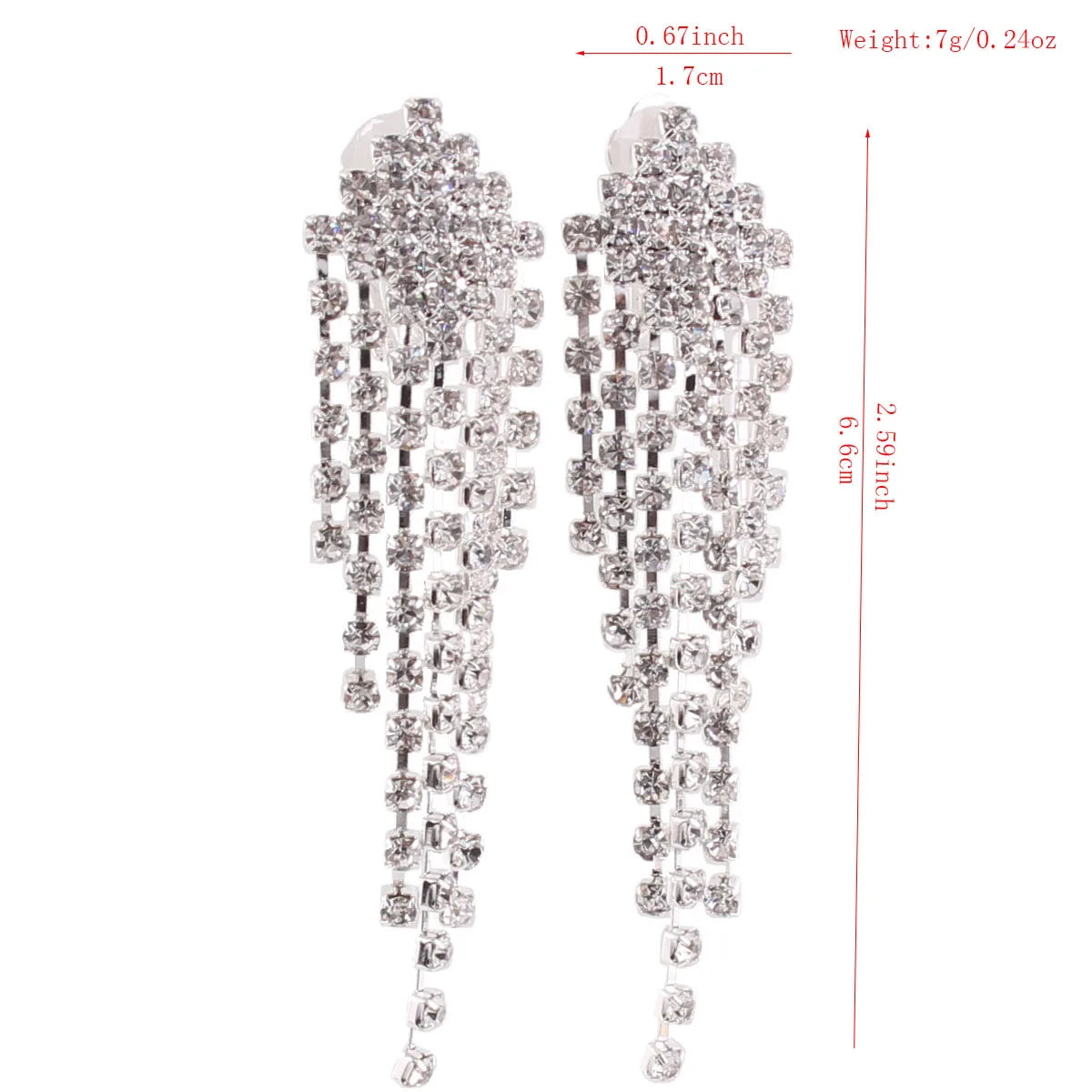 Bridal Silver Plated Crystal Rhinestone Long Tassel Clip on Earring for Women Party Fine Jewelry No Hole Earrings