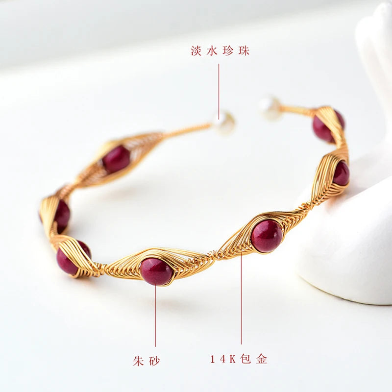 2022 New Handmade Natural Stone Cinnabar Stone Bracelets & Bangle for Women Handwork Beads Bracelets Accessories Wholesale