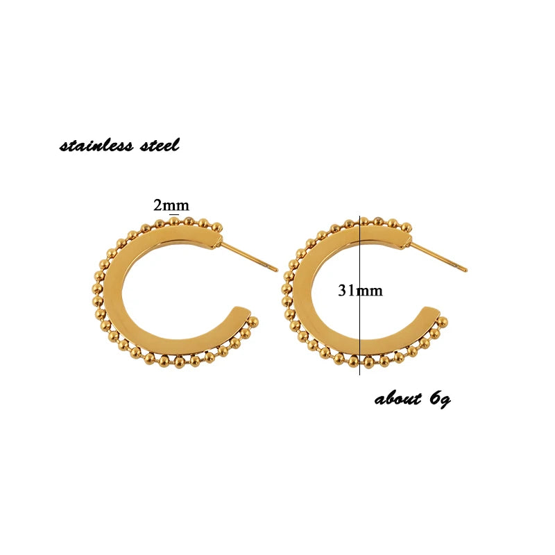 Stainless Steel Small Beads Circle Hoop Earrings for Women Minimalist Geomrtic Earrings Hoops Street Style round Earring