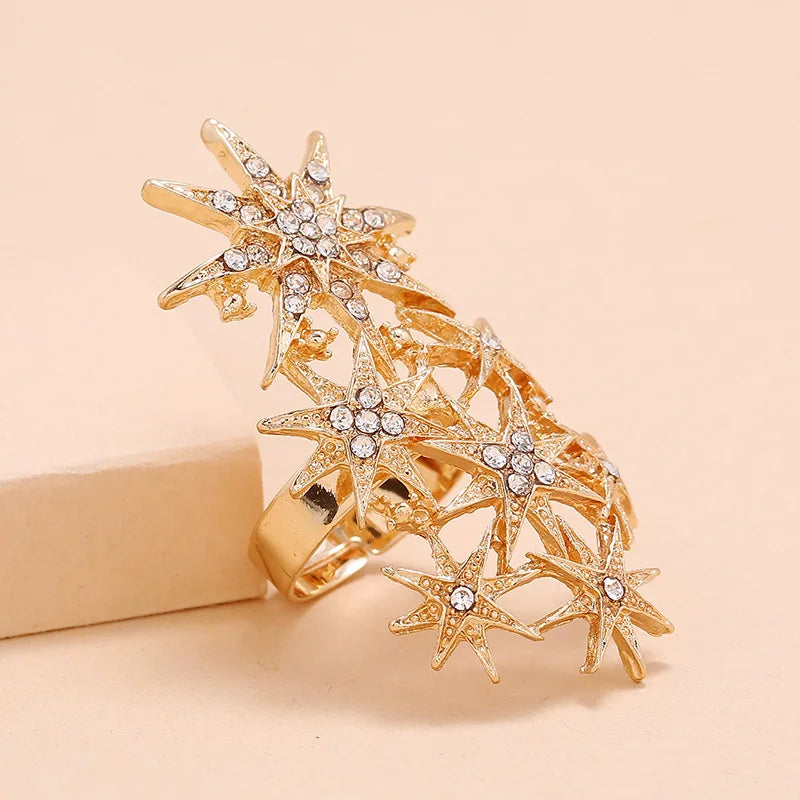 Charm Gold Color Rings Star Crystal Finger Rings for Women Bridal Party Rings Wedding Promise Female Jewelry Gift Anillos