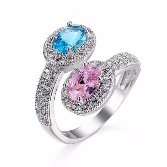 Unique Fashion Jewelry Pink/Blue AAA Zircon 925 Sterling Silver Mona Lisa Rings for Women Engagement Bijouterie Gift Wholesale