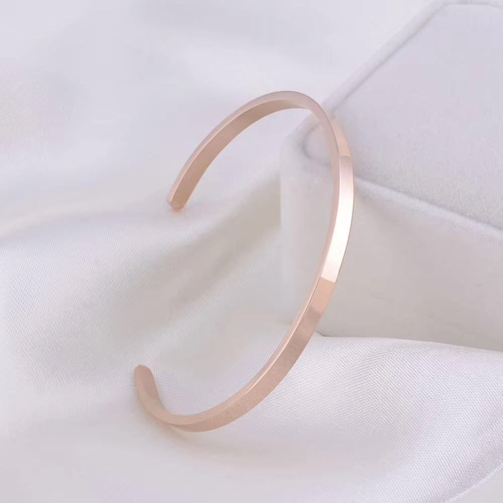 Delicate 4Mm Thin Charm Open Cuff Bangles Stainless Steel Elegant Gold Color Black Rose Gold Men Women Quality Bracelets Gift