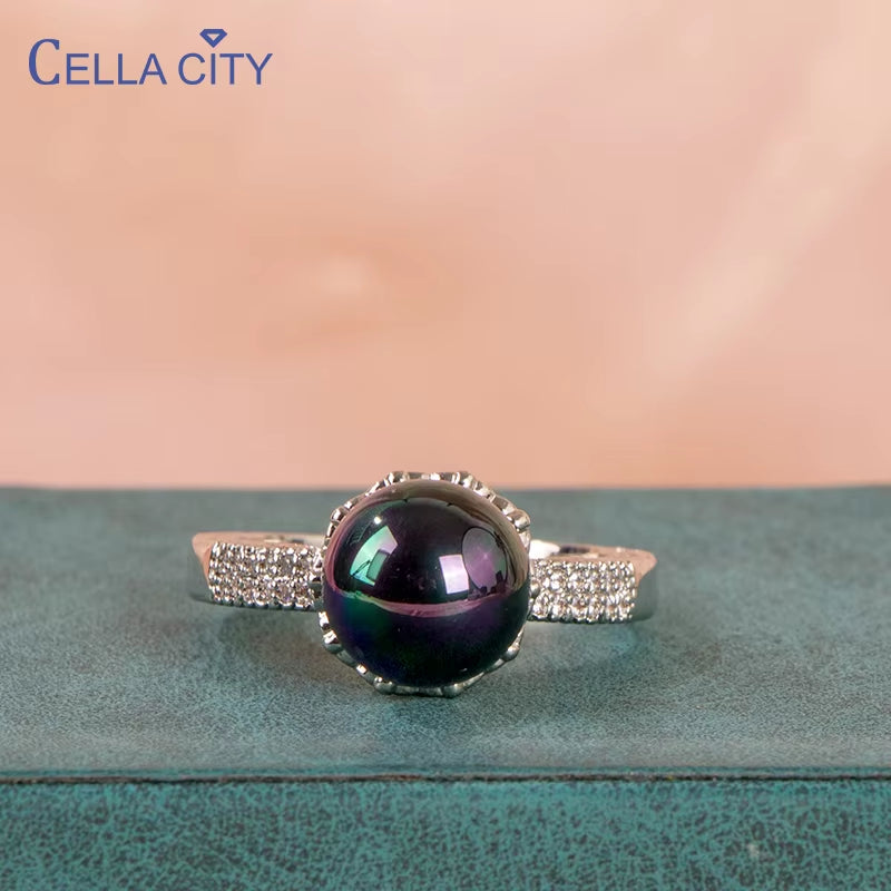 Cellacity Women Ring Silver 925 Jewelry Finger Ring with Black Color Pear Gemstones Wedding Party Wholesale Gift Size 6-10