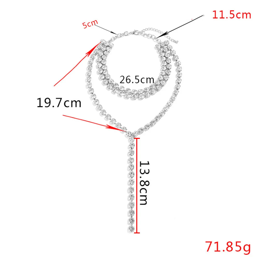 Shiny Rhinestone Sexy Multilayer Long Tassel Pendant Body Necklace Jewelry for Women Luxury Crystal Chain Collar Choker Necklace