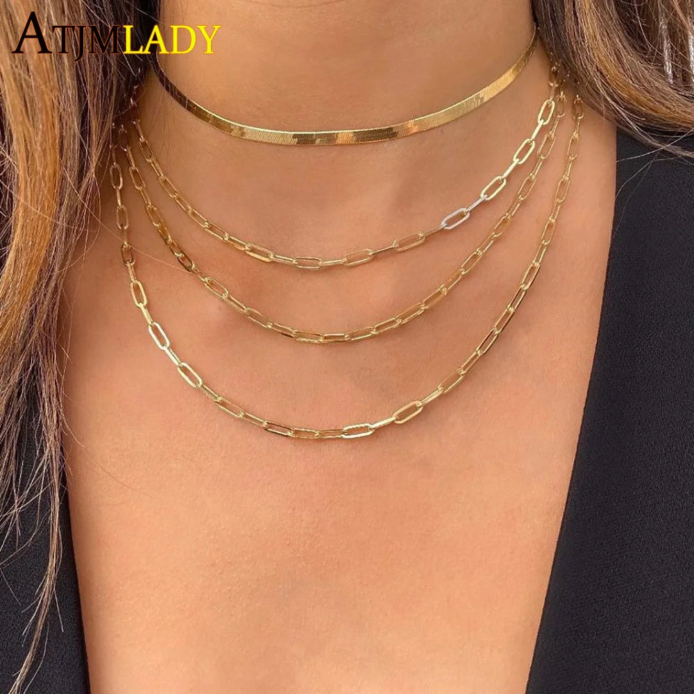 New 925 Sterling Silver Classic Fashion Jewelry Gold Silver Color Choker Square Link Chain Women Modern Cable Chain Necklace