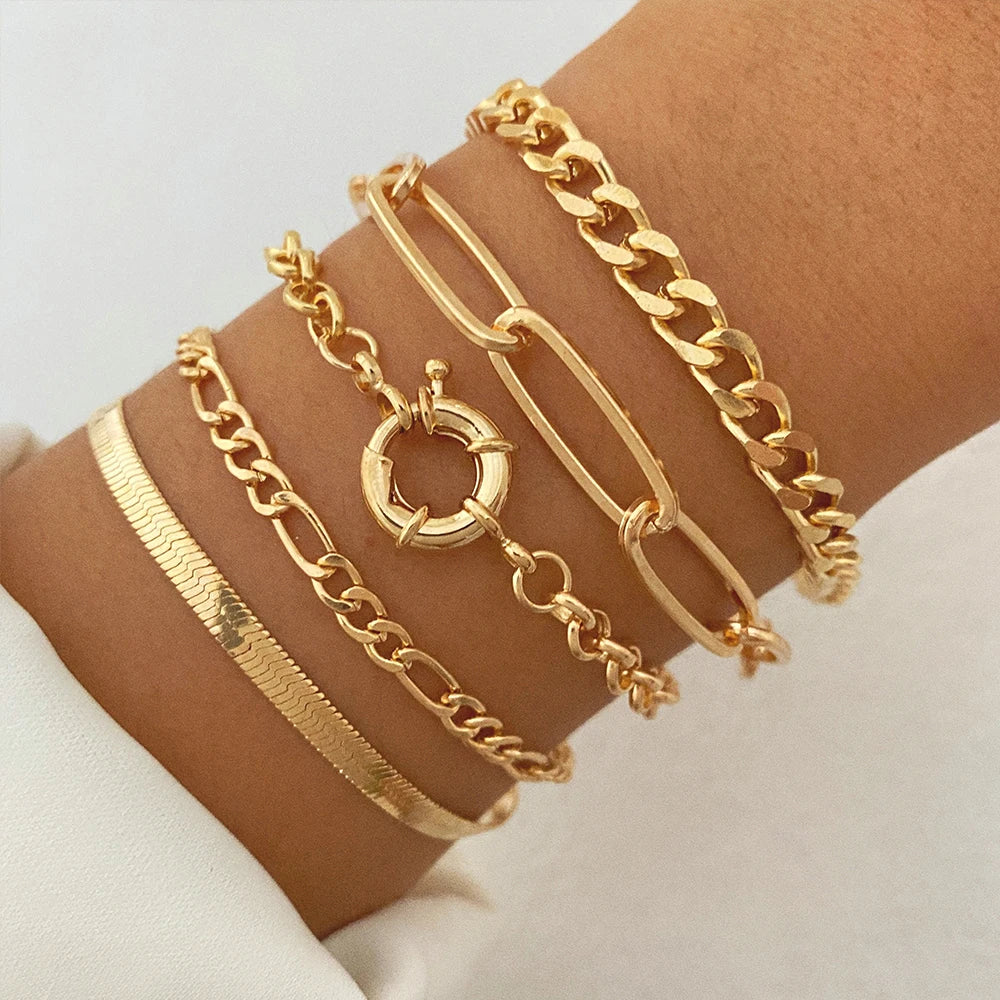 Bohemian Bracelets for Women Metal Gold Color Pearl Bracelet Heart Bracelets Set Pack Luxury Fashion Jewelry Accessories