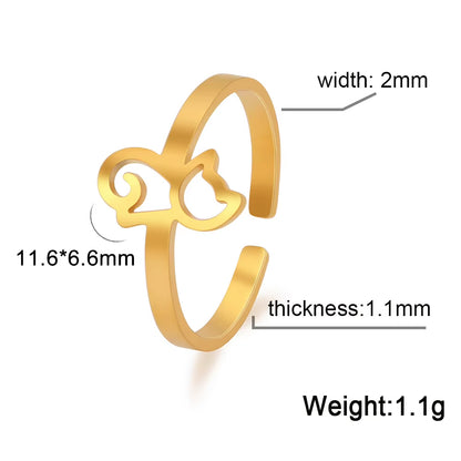 Animal Cat Kitten Adjustable Women'S Ring Stainless Steel Jewelry 2023 Finger Ring Girls Wedding Anniversary Gifts New