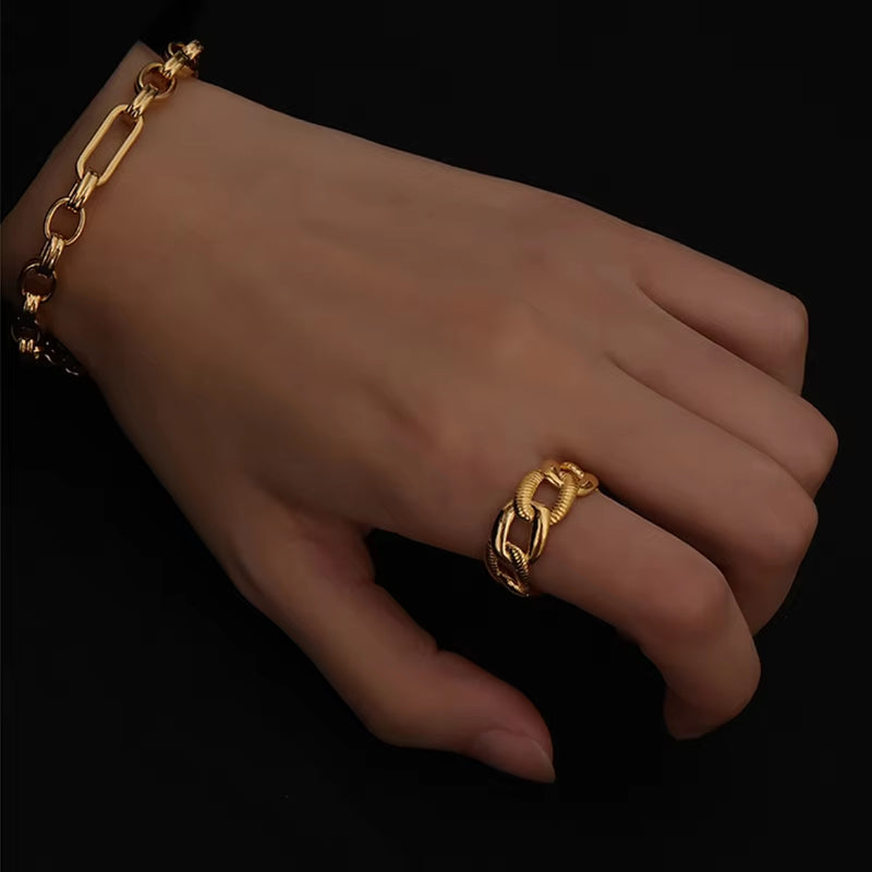 Gold Color Textured Chain Rings Curb Link Geometric Rings for Women Minimalist Open Stacking Rings Adjustable 2020 Hot