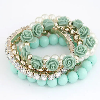 Charm Bracelets for Women Jewelry Rose Flower Multi-Layer Wrap Flower Bracelets & Bangles Vintage Pulseras Mujer Pulseiras Femme