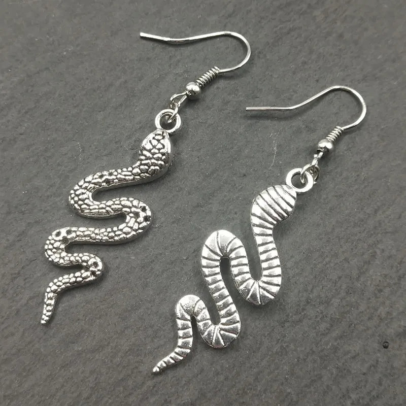 Antique Silver Color King Cobra Snake Charm Drop Earring, Dangle Earrings for Womens