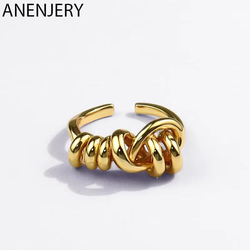 Silver Color Woven Winding Rings for Women Line Knotted Opening Finger Ring Jewelry Creative