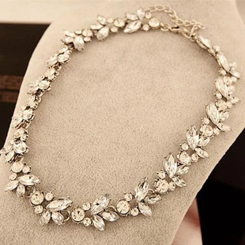 Women Vintage Charm Crystal Flower Pendant Statement Bib Choker Necklace