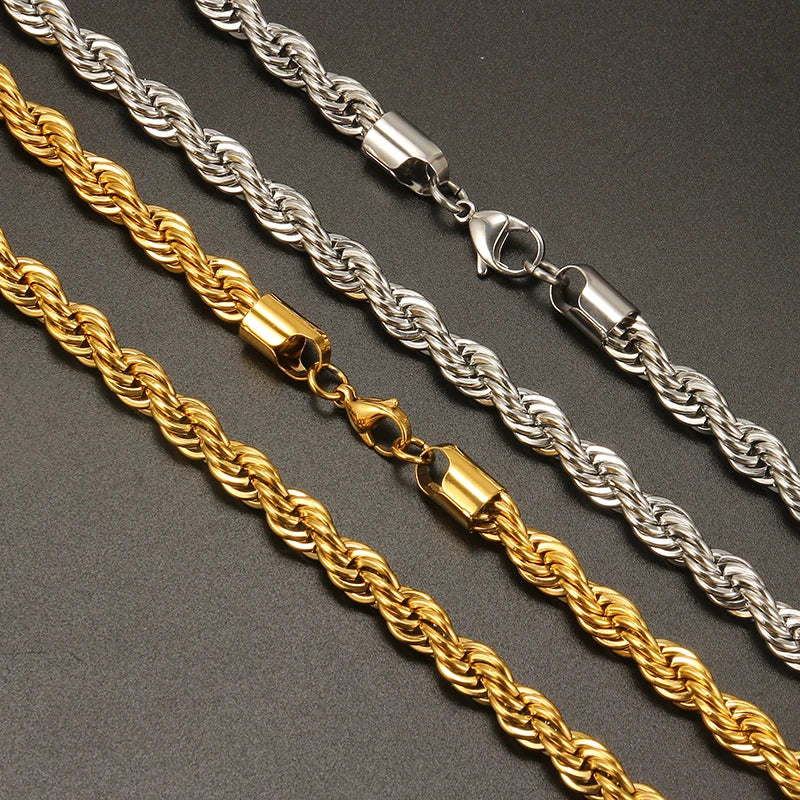 Twist Chain Stainless Steel Long Chain Necklace for Men Women Gold/Silver Color Male Necklace Chain Jewelry Gift Wholesale