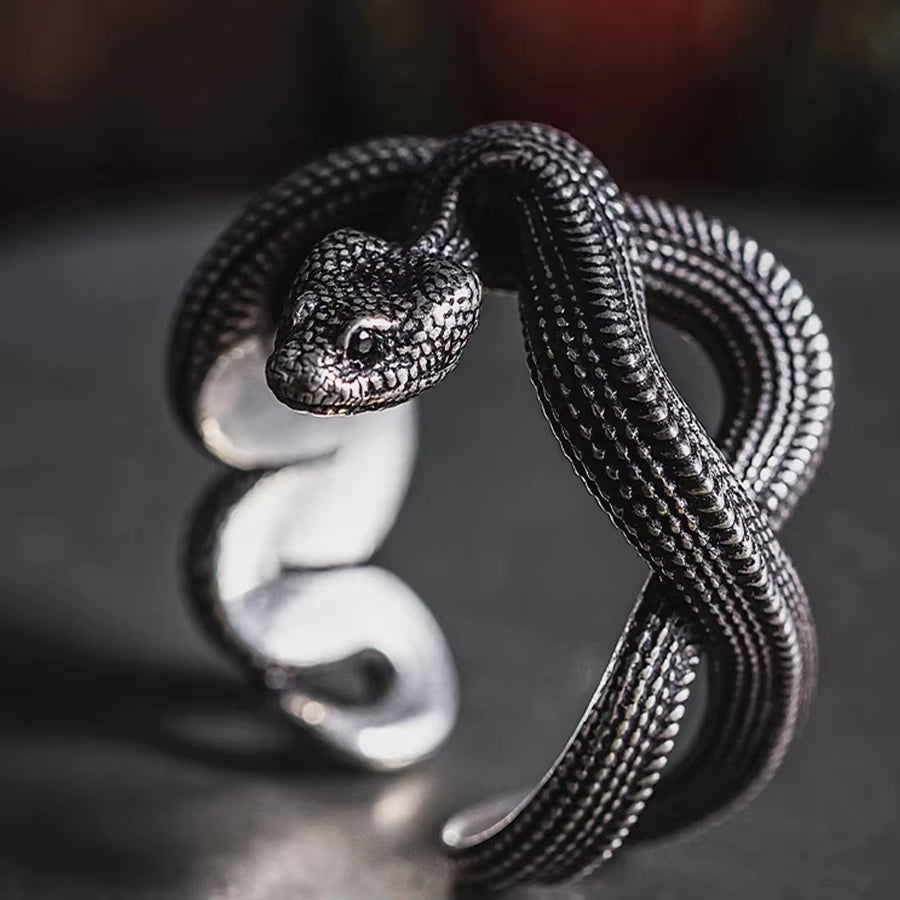 Men'S Snake Rings Opening Adjustable Rattlesnake Viper Finger Ring for Motorcycle Party Male Jewelry Accessories