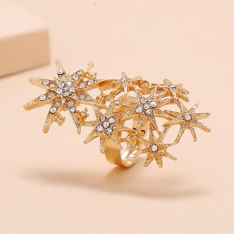 Charm Gold Color Rings Star Crystal Finger Rings for Women Bridal Party Rings Wedding Promise Female Jewelry Gift Anillos