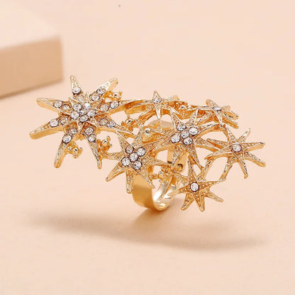 Charm Gold Color Rings Star Crystal Finger Rings for Women Bridal Party Rings Wedding Promise Female Jewelry Gift Anillos