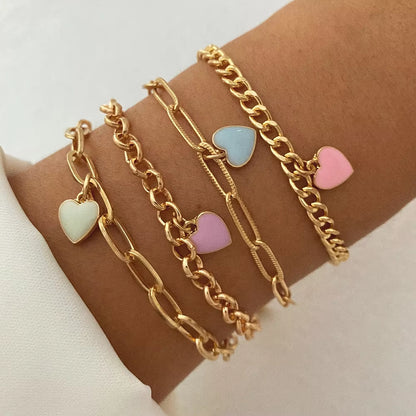 Bohemian Bracelets for Women Metal Gold Color Pearl Bracelet Heart Bracelets Set Pack Luxury Fashion Jewelry Accessories