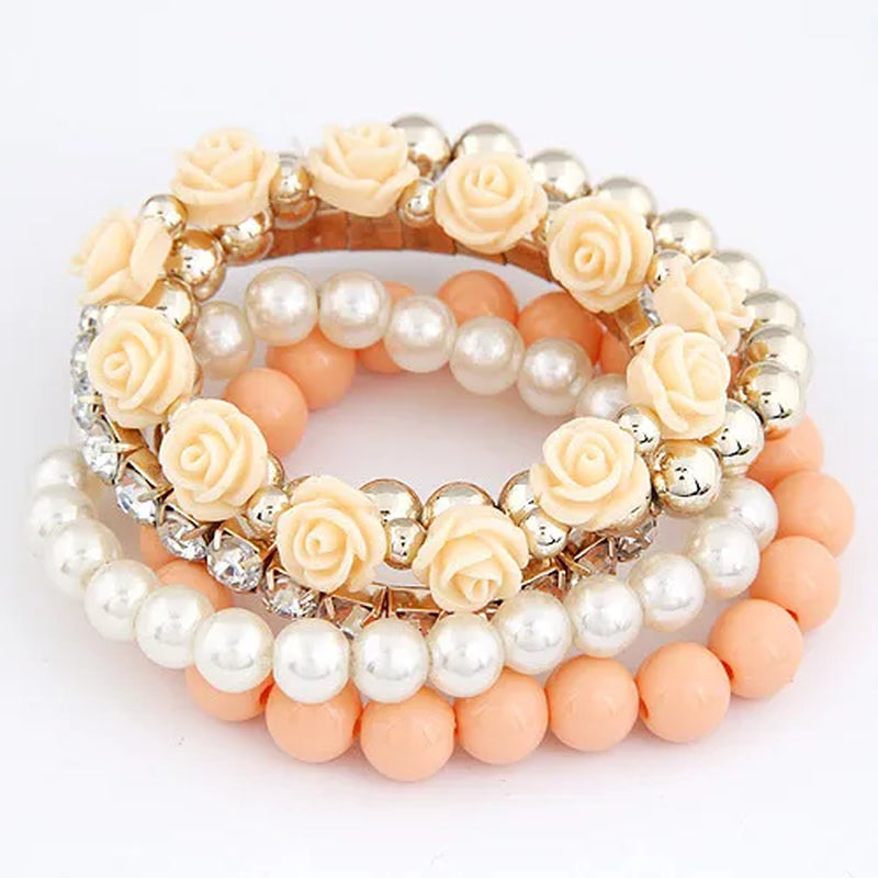 Charm Bracelets for Women Jewelry Rose Flower Multi-Layer Wrap Flower Bracelets & Bangles Vintage Pulseras Mujer Pulseiras Femme