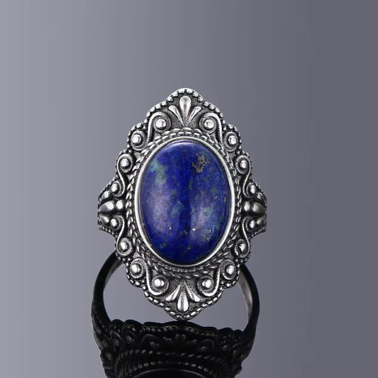 925 Sterling Silver Ring Vintage Oval Natural Lapis Rings for Women Finger Ring Jewelry Trendy Luxury Rings Party Gift