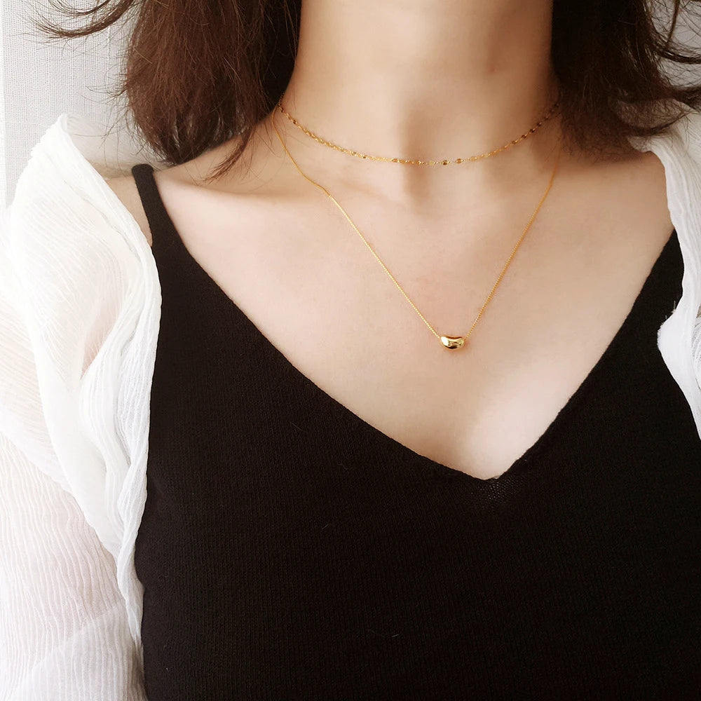 Water Wave Chain Stainless Steel Gold Color Chain Necklace for Women Long Chain Choker Clavicle Necklace Do Not Fade Jewelry