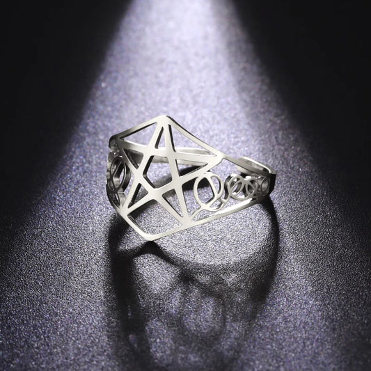 Openwork Pentagram Arabesque Open Ring for Men Women Simple Stainless Steel Finger Ring New Fashion Jewelry Christmas Gift