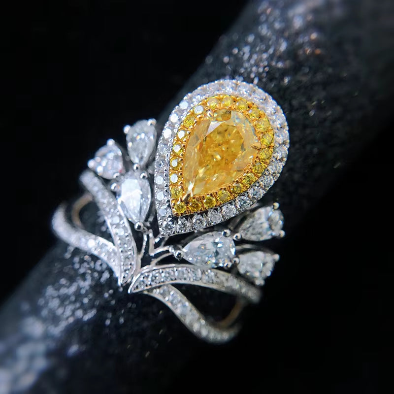 Elegant Crown Yellow Lab Diamond Water Drop Women'S Ring Silver Princess Adjustable Size Finger Ring Brand Jewelry