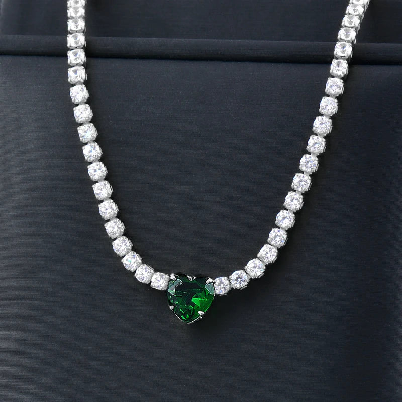 Romantic Necklace for Women Green White Heart Crystal Chain Wedding Accessories Female Chocker Jewelry