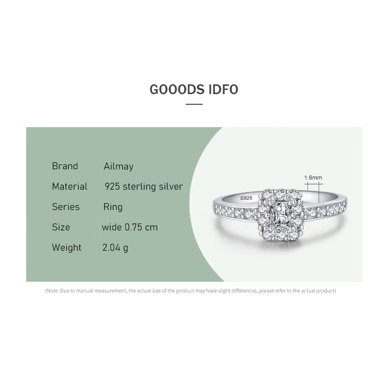 Wedding Ring 925 Sterling Silver AAAAA Zirconia Rectangle Finger Ring for Women Wedding Promise Statement Jewelry Gift