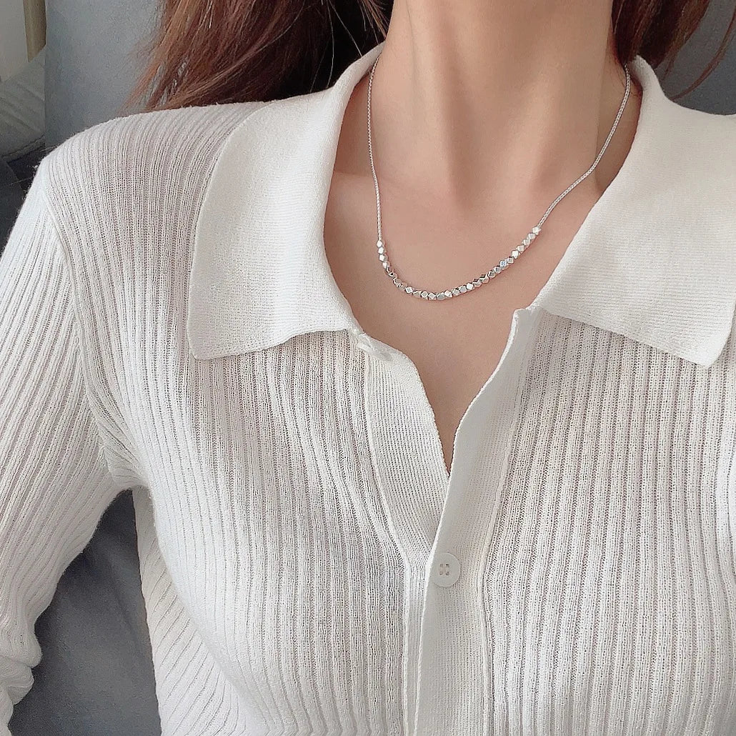 Silver Color Square Sparkling Chain Necklace for Women Trendy Fashion Chocker Fine Jewelry Wedding Party Birthday Gift