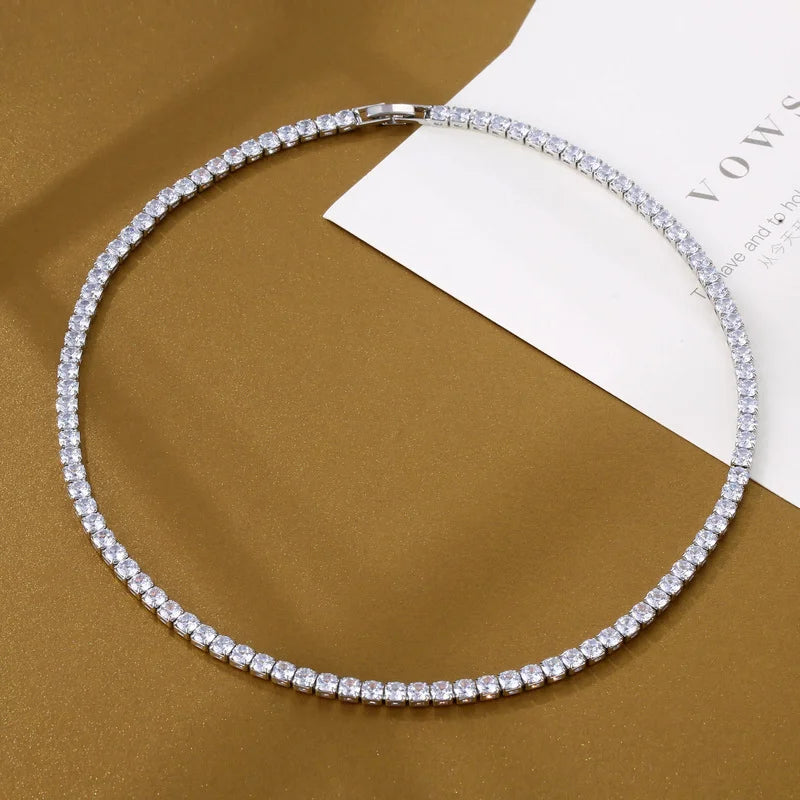 Trendy 4Mm Lab Diamond Necklace White Gold Filled Party Wedding Necklaces for Women Bridal Tennis Chocker Jewelry Gift