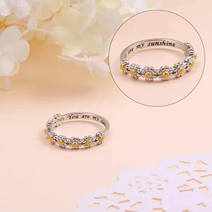 Cute Daisy Ring White Flower Rings Temperament Wedding Ring You Are My Sunshine Letter Finger Ring Gift for Women Girls