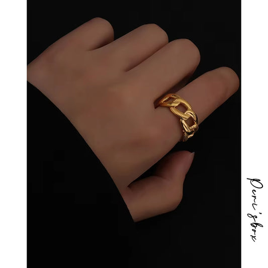 Gold Color Textured Chain Rings Curb Link Geometric Rings for Women Minimalist Open Stacking Rings Adjustable 2020 Hot