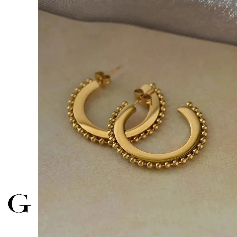 Stainless Steel Small Beads Circle Hoop Earrings for Women Minimalist Geomrtic Earrings Hoops Street Style round Earring