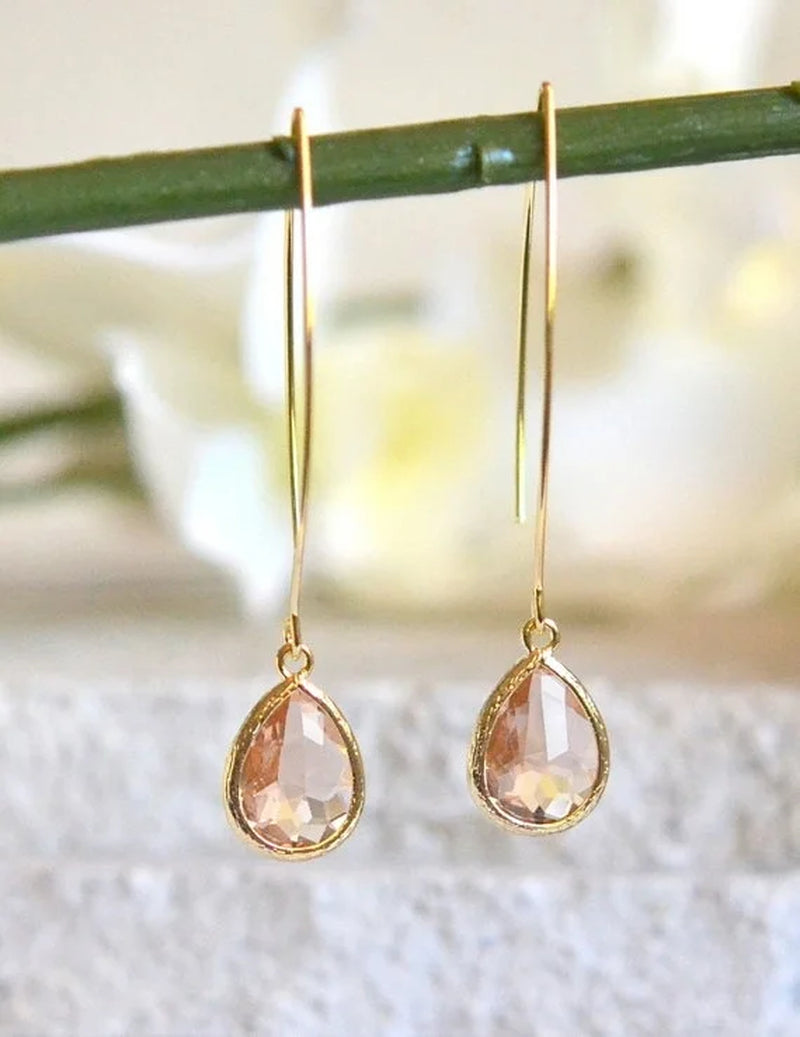 Champagne Drop Earrings Bridesmaid. Gift Wedding Drop Earrings