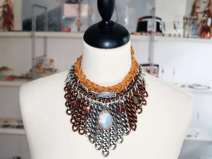 Statement Chocker with Agate Stone and Chocolate Suede Leather.